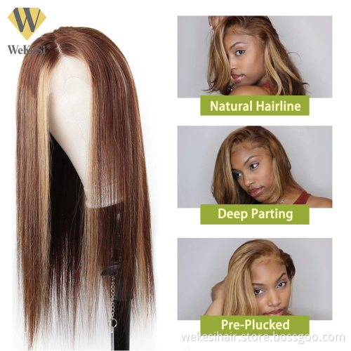 Customized Texture Long 40 Inches Honey Brown Highlight Color Cuticle Aligned Hair HD Lace Front Wigs